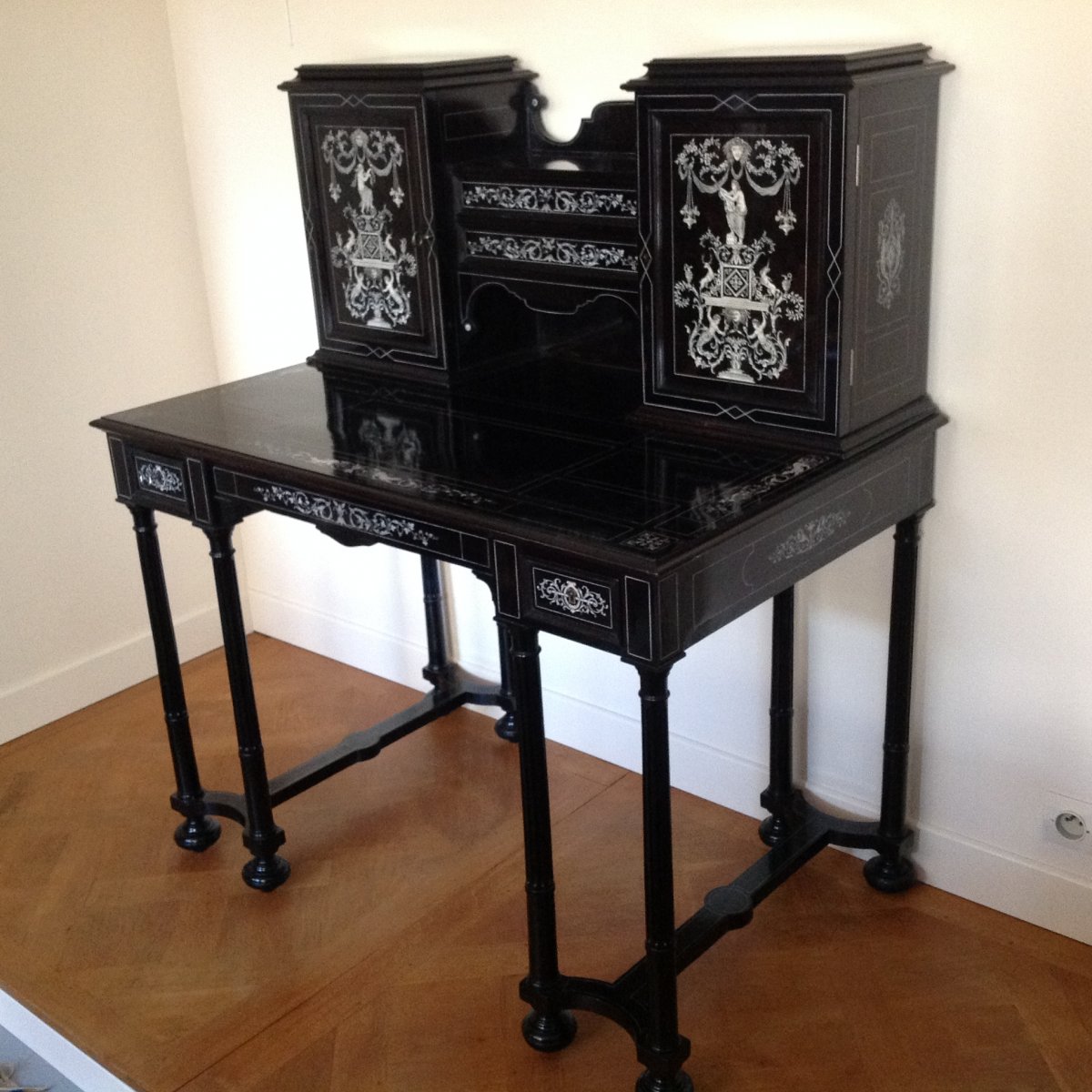 Napoleon III Desk In Veneer Ebony And Ivory And Blackened Wood Sign Hunsinger-photo-2